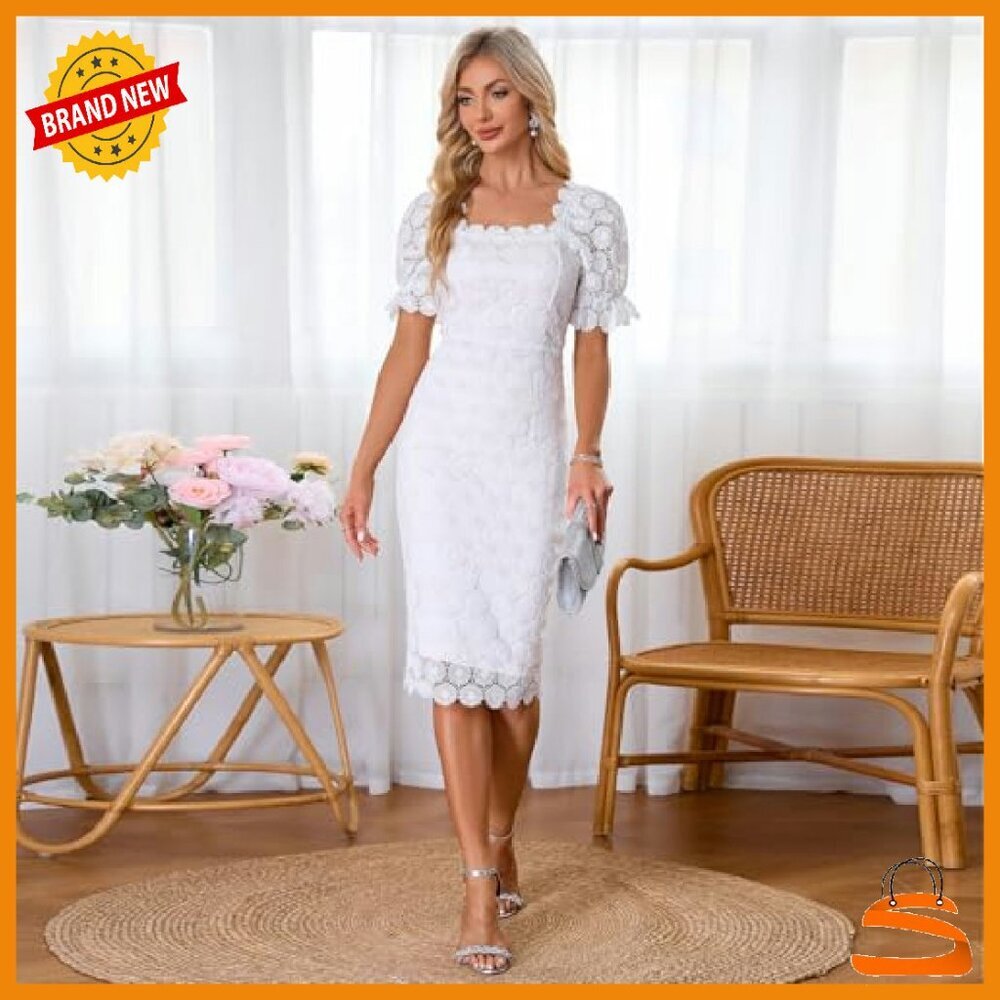 Floral Lace Mesh Bodycon Midi Dress Formal Evening Gown Party - Picture 4 of 8